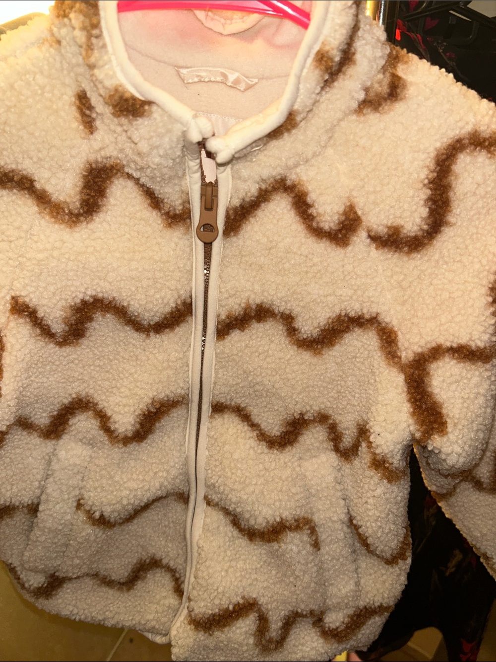 Zara Cream Sherpa Jacket with Brown Wave Trim